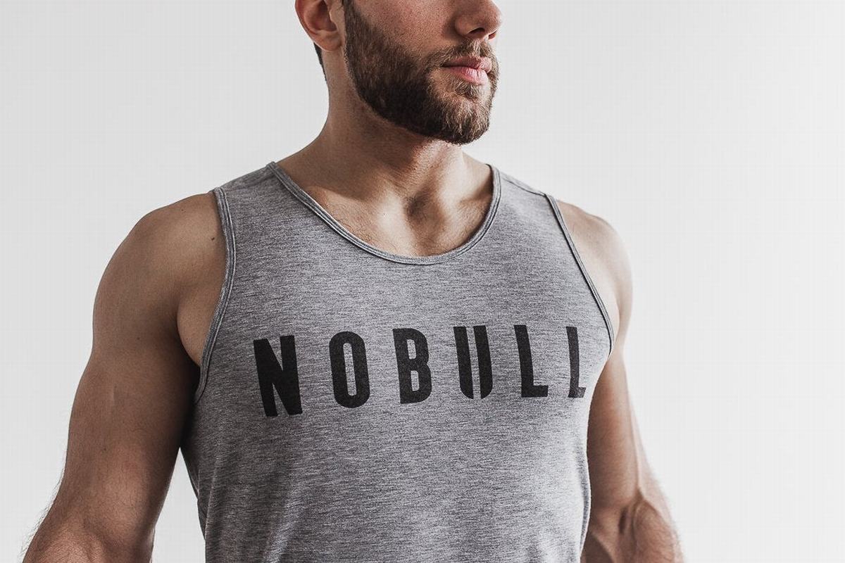 Nobull Men's Tank Tops Grey | Australia (AN4832)